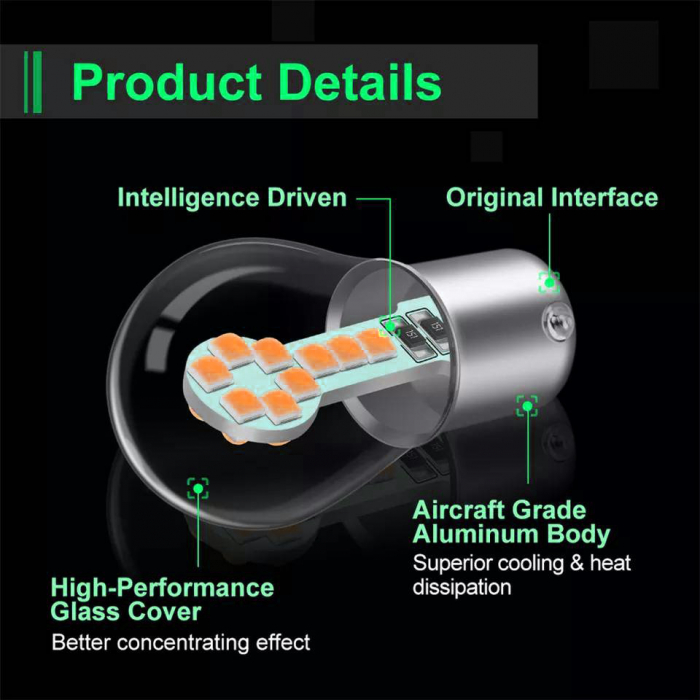 Set 2 LED P21/5W 18 SMD technology pentru semnalizare portocaliu [4]