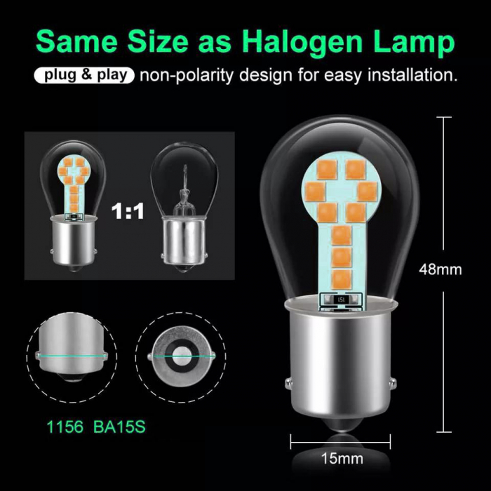 Set 2 LED P21/5W 18 SMD technology pentru semnalizare portocaliu [5]