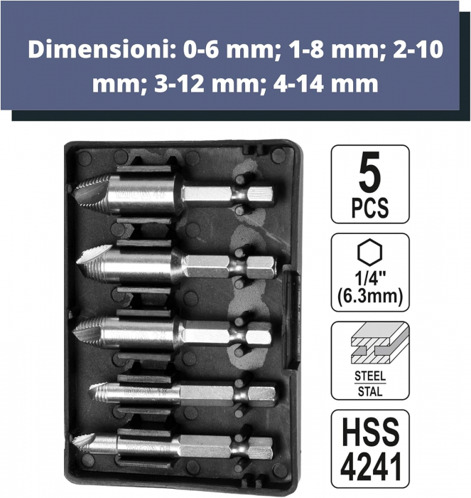 Set 5 buc extractoare Yato pentru suruburi rupte [2]