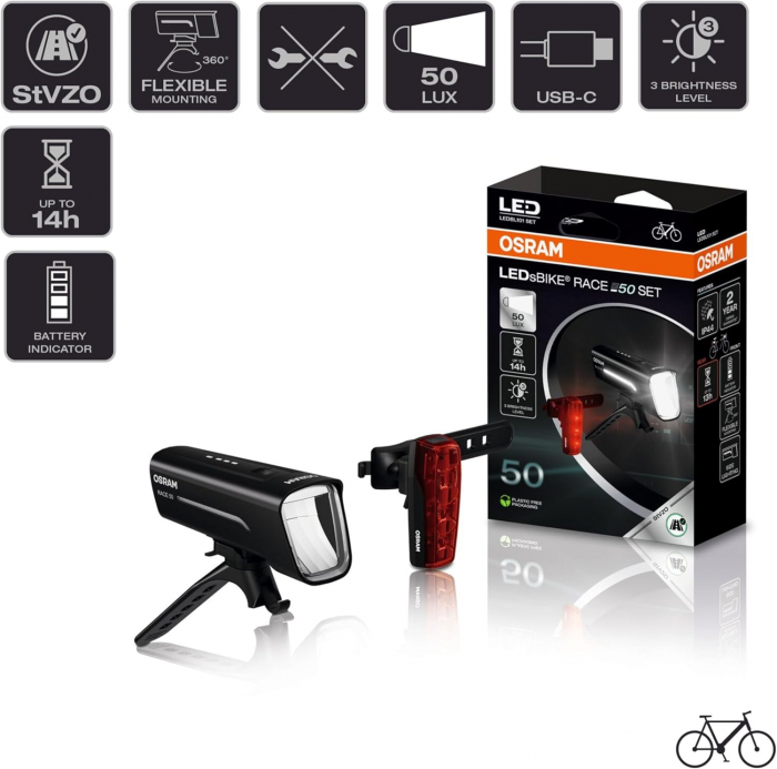 Set far si stop Osram LED pentru bicicleta 50LX [3]