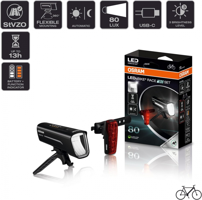 Set far si stop Osram LED pentru bicicleta 80LX [3]