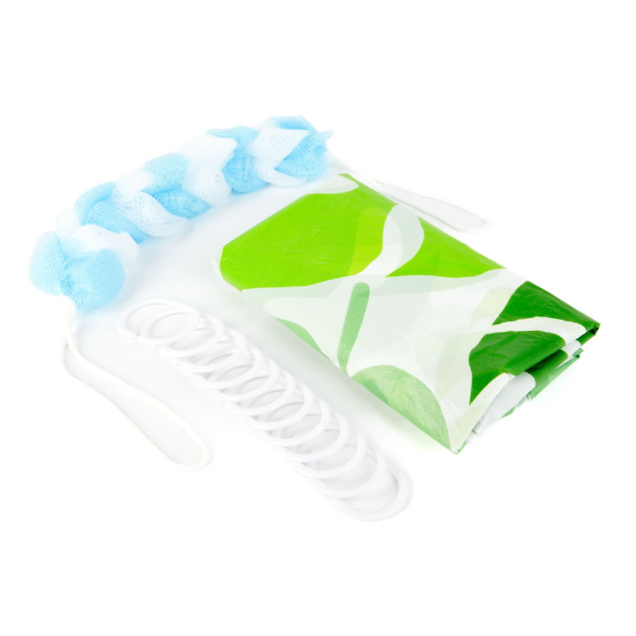 Set perdea de duș 180 x 180 cm - Inclus burete lung de baie, fără BPA [4]