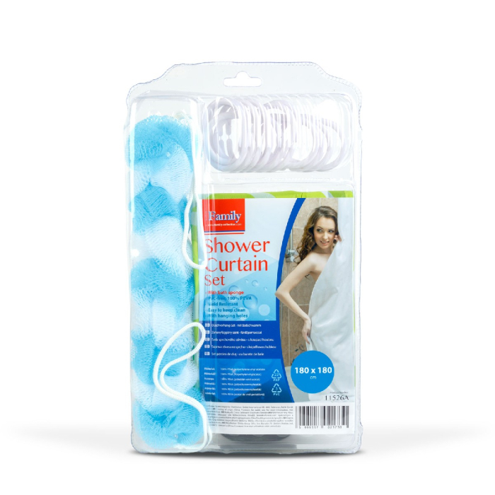 Set perdea de duș 180 x 180 cm - Inclus burete lung de baie, fără BPA [1]