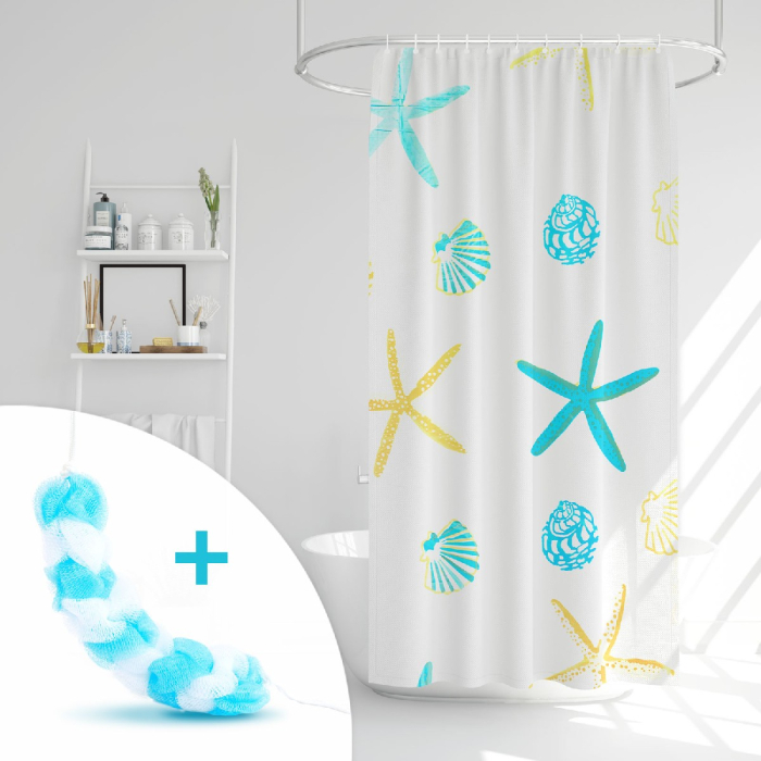 Set perdea de duș 180 x 180 cm - Inclus burete lung de baie, fără BPA [7]