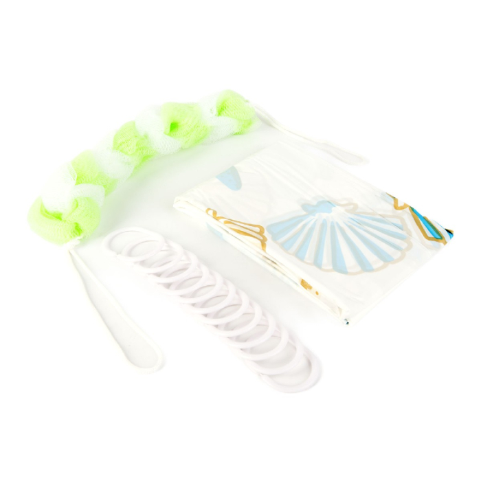 Set perdea de duș 180 x 180 cm - Inclus burete lung de baie, fără BPA [3]