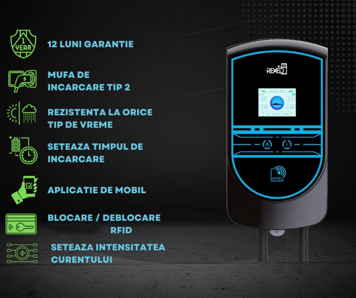 Statie de incarcare REXED pentru masini electrice - 11 kw, 32A - WIFI, 3 cartele RFID [4]