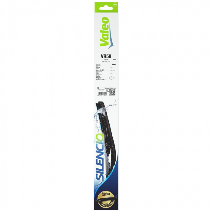 Stergator luneta Valeo Silencio 240mm VR58 pentru Nissan Micra, Opel Astra H GTC, Peugeot 308, Renault Kadjar, Megane IV, Grand Scenic IV