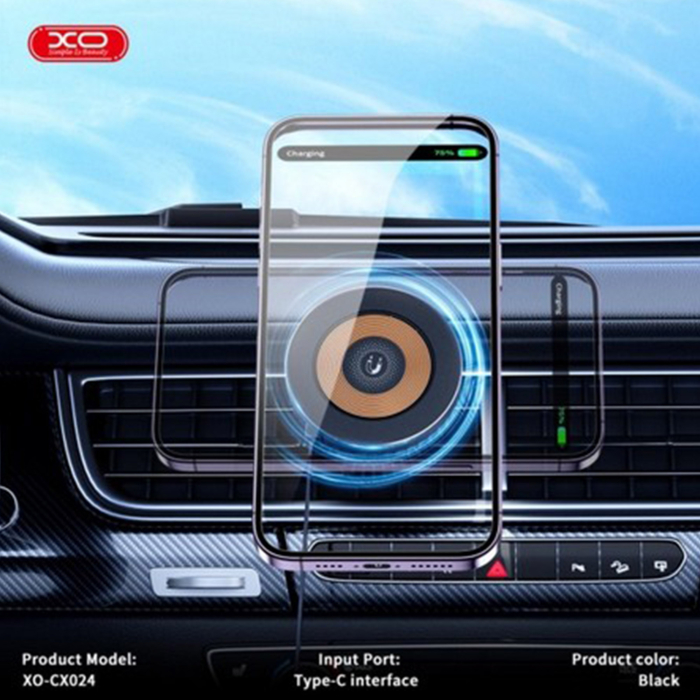 Suport Auto Magnetic cu Incarcare Wireless 15W XO CX024, Compatibil MagSafe, Prindere Grila Ventilatie, Rotire 360, Cablu Type-C Inclus, Negru [4]