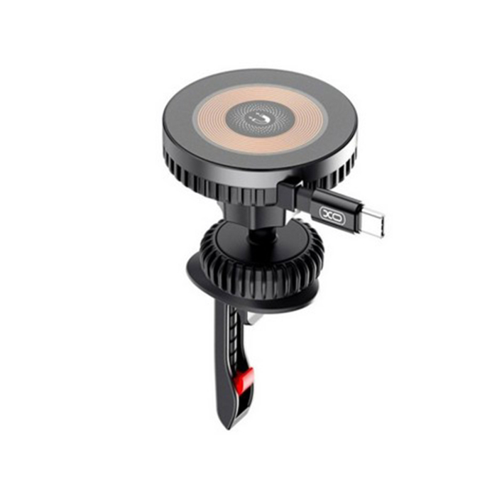 Suport Auto Magnetic cu Incarcare Wireless 15W XO CX024, Compatibil MagSafe, Prindere Grila Ventilatie, Rotire 360, Cablu Type-C Inclus, Negru [3]