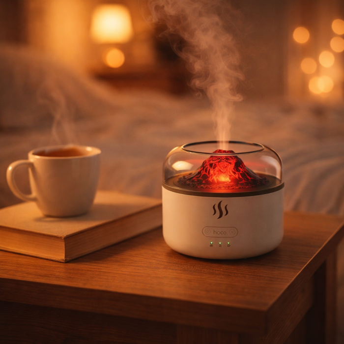 Umidificator Auto si Casa Hoco HX30, Difuzor Aromaterapie, 300ml, Alimentare USB, Lumina Ambientala, Portabil, Alb [2]