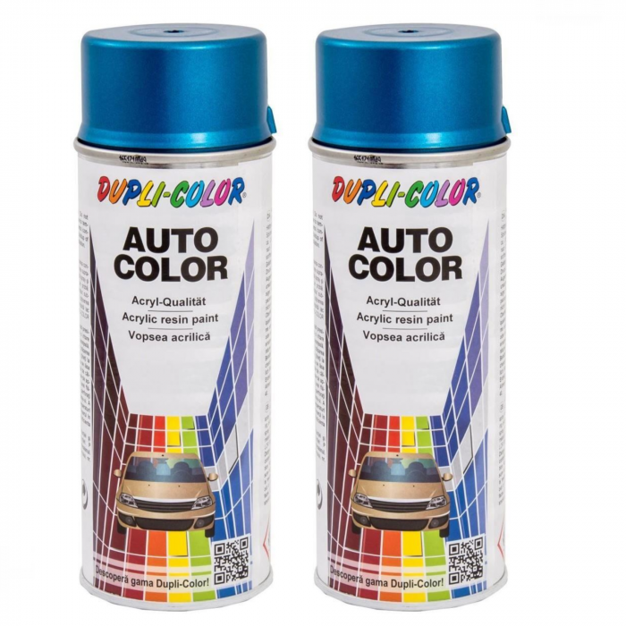 Pachet 2 x Vopsea spray auto Dacia albastru electric metalizata Dupli Color 350 ml