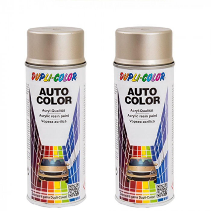 Pachet 2 x Vopsea spray auto Dacia crem auriu metalizata Dupli Color 350 ml