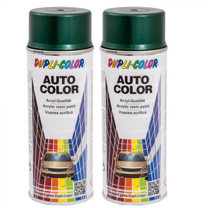 Pachet 2 x Vopsea spray auto Dacia verde malachit metalizata Dupli-Color 350 ml