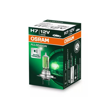 Halogen - Bec Halogen H7 Osram All Season 12V 55W - +30% Lumină, Tentă Galbenă (Anti-Ceață / Ploaie)