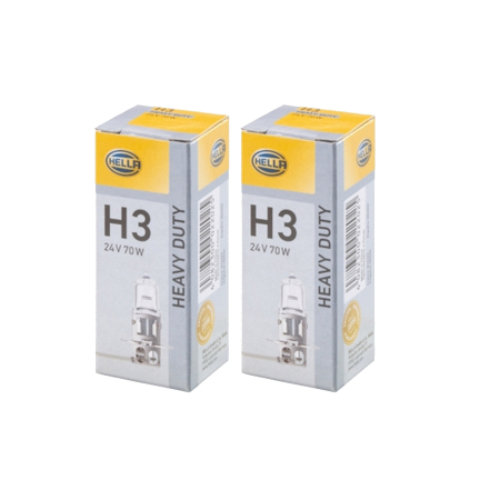 Branduri - Set 2 Becuri Halogen H3 HELLA pentru Camioane/Utilaje - 24V, 70W (PK22s), Iluminat Simetric