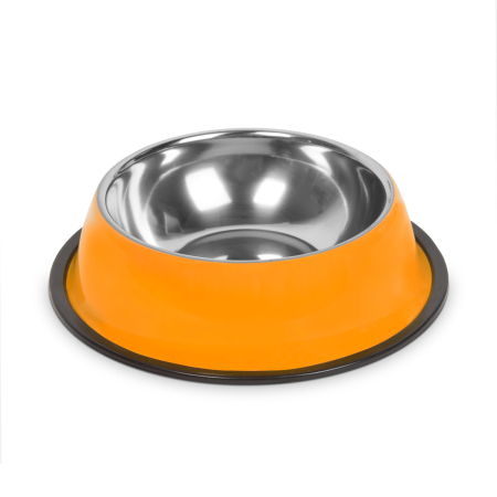 Castroane si adapatori animale - Bol metalic Yummie pentru câini/ pisici - 18 cm, inox, portocaliu (Antiglisant)