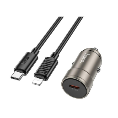 Incarcator Auto Rapid Hoco Z57, 30W Power Delivery, Port USB-C, Cablu Lightning 1m Inclus, Design Metalic, Auriu, Compatibil Apple [1]