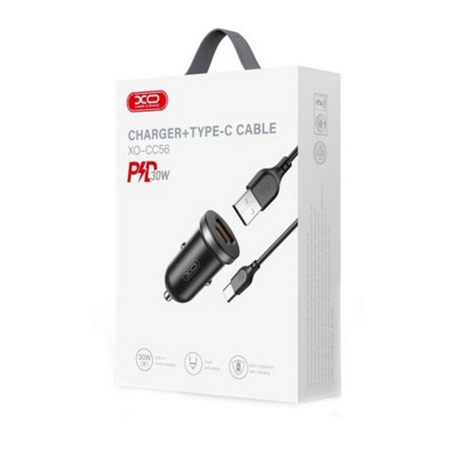 Cabluri si adaptoare telefoane - Incarcator Auto Rapid XO CC56, 30W, Dual Port USB + Type-C, PD & QC 3.0, Cablu Type-C Inclus, 12V/24V, Negru