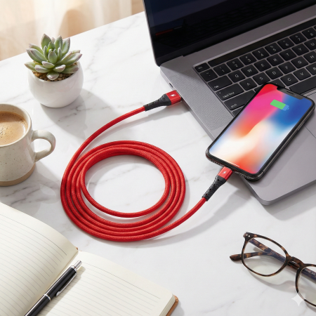 Cablu Date si Incarcare Rapida X-Start USB-A la USB-C, 60W Fast Charge, 1 Metru, Model SJX200C, Nylon Impletit, Transfer 480 Mbps [2]