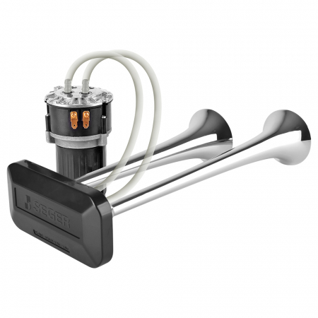 Claxon cromat cu 2 goarne, melodic, pentru camion, 24V, 1A [1]