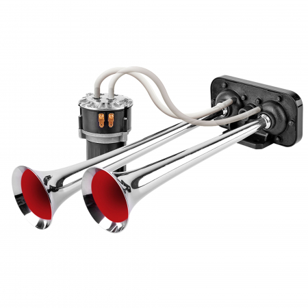 Branduri - Claxon cromat cu 2 goarne, melodic, pentru camion, 24V, 1A