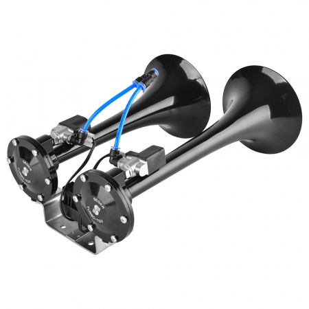 Claxon cu 2 goarne negru metalic, pentru camion, melodic, 24V, 1A [1]