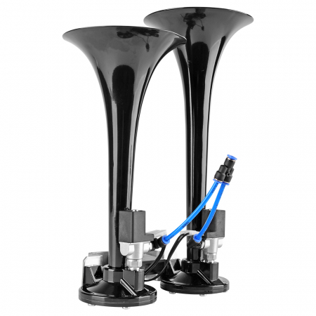 Claxon cu 2 goarne negru metalic, pentru camion, melodic, 24V, 1A [2]