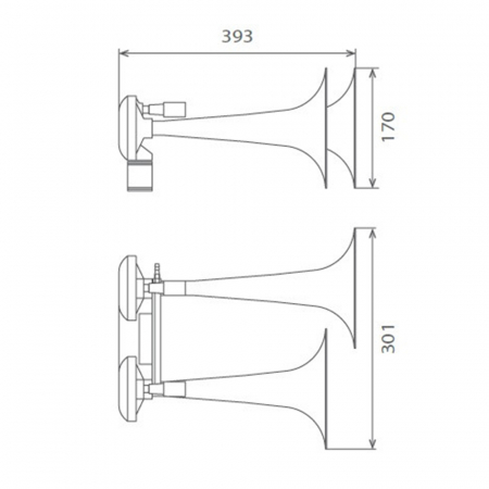 Claxon cu 2 goarne negru metalic, pentru camion, melodic, 24V, 1A [3]