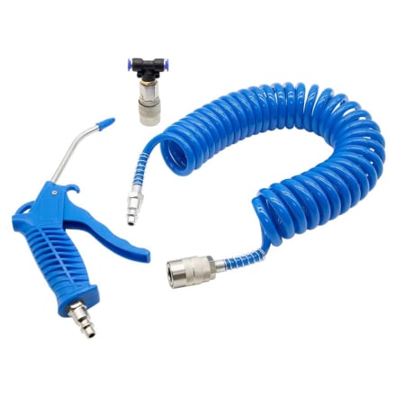 Accesorii compresoare - Kit Pistol Pneumatic Suflat Aer Carguard, Furtun Spiralat 5m (PU), Cupla Rapida "T", Presiune 10 ATM, Ideal Cabina Camion / Atelier