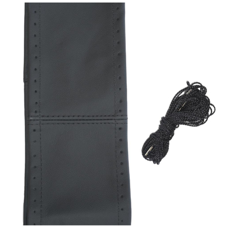 Huse Auto - Husă Volan Umbrella cu Snur - Piele Naturală, Negru, 42-43 cm (Cusătură)