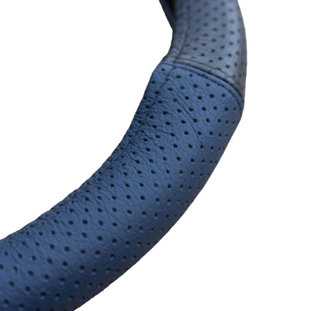 Husă Volan Umbrella Piele Naturală Perforată - Albastru/Negru, 37-39 cm [1]