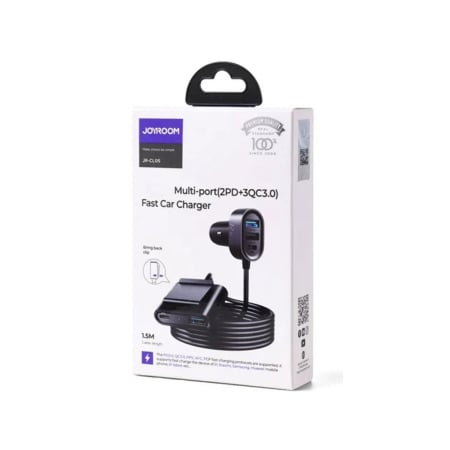Branduri - Încărcător Auto Joyroom JR-CL05 (78W), 5 Porturi (2x USB-C PD, 3x USB-A QC 3.0) + Cablu, Negru