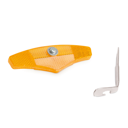 Set 2 Catadioptri / Ochi de Pisica pentru Spite Bicicleta, Wheel Zone, 110x35 mm, Fixare cu Surub, Portocaliu, Vizibilitate Laterala [1]