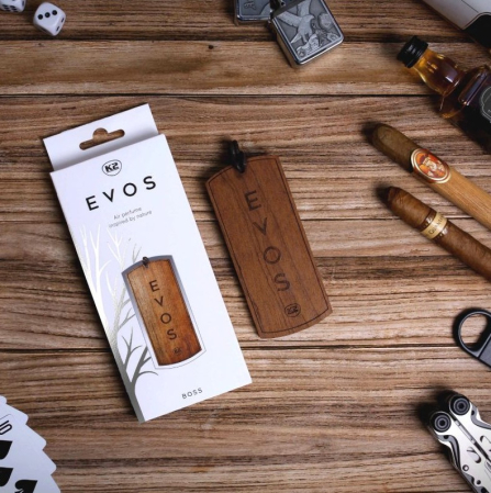 Odorizant Auto din Lemn Masiv K2 EVOS BOSS, Parfum Lemnos (Trandafir, Argan, Patchouli), Design Elegant Dog Tag [2]