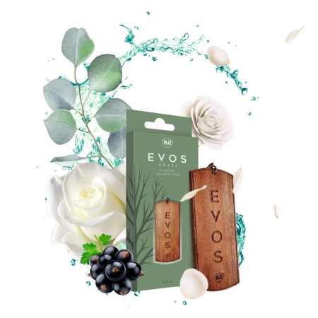 Odorizant Auto din Lemn Masiv K2 EVOS GRACE GAIA, Parfum Floral-Chypre (Coacăze Negre, Trandafir, Paciuli), Pandantiv Elegant [1]