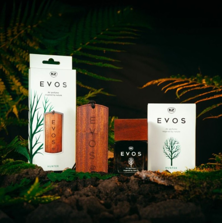 Pachet Complet Odorizant Auto K2 EVOS HUNTER: Pandantiv Lemn + Parfum Spray 50ml, Aromă Fougère (Bergamotă, Geranium, Mușchi) [2]