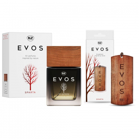 Branduri - Pachet parfum auto K2 Evos Sparta 50 ml  + odorizant auto pandantiv din lemn K2 Evos Sparta (Unisex)