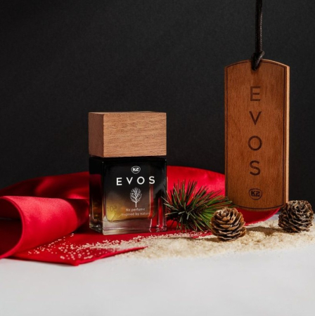 Pachet Complet Odorizant Auto K2 EVOS SPARTA: Pandantiv Lemn + Parfum Spray 50ml, Aromă Chypre (Grapefruit, Cedru, Mosc) [1]