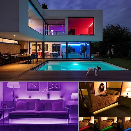 Pachet 2 buc x Bandă LED RGB 5m (Total 10m) - Kituri Complete, Impermeabile IP65, Telecomandă [7]