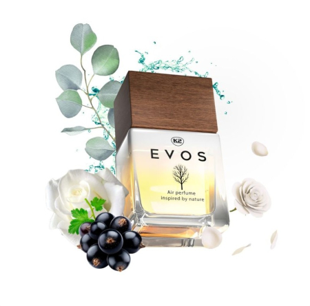 Parfum Auto Spray K2 EVOS GRACE GAIA 50ml, Aromă Floral-Chypre (Coacăze Negre, Trandafir, Paciuli), Sticlă cu Dop de Lemn [1]