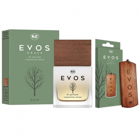 Odorizante Auto - Pachet parfum auto K2 Evos Gaia 50ml + Odorizant auto pandantiv din lemn K2 Evos Gaia (Unisex)
