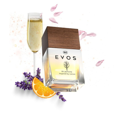 Parfum Auto Spray K2 EVOS GRACE MADAM 50ml, Aromă Florală (Portocală, Lavandă, Ambră), Sticlă cu Dop de Lemn [3]