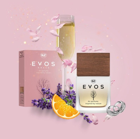 Parfum Auto Spray K2 EVOS GRACE MADAM 50ml, Aromă Florală (Portocală, Lavandă, Ambră), Sticlă cu Dop de Lemn [2]