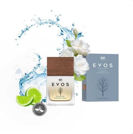 Parfum Auto Spray K2 EVOS GRACE VALKIRIA 50ml, Aromă Floral-Orientală (Bergamotă, Iasomie, Cacao), Sticlă cu Dop de Lemn [1]