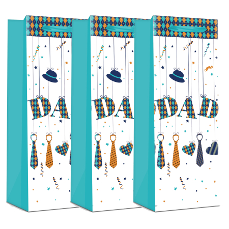 Casa si Gradina - Pachet 3 pungi cadou pentru sticle bauturi, Green Dad - hârtie rezistentă (36 x 12.7 x 8.3 cm) - Copie