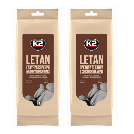 Produse curatare interior auto - Pachet 2 x servetele curatare piele auto K2 Letan 24 buc 20x18cm