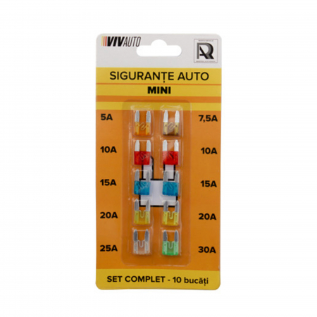 Sigurante Auto - Set 10 sigurante auto mini VIvauto, 5A-30A