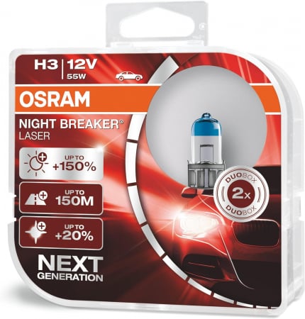 Halogen - Set 2 becuri H3 55 W Osram Night Breaker Laser NextGen +150%