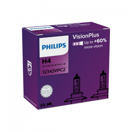 Halogen - Set 2 Becuri Far H4 60/55W 12V Vision Plus (Cutie) Philips