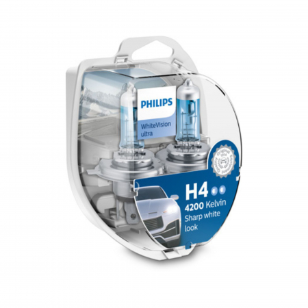 Halogen - Set 2 Becuri Far H4/W5W P43T-38 60/55W 12V White Vision Ultra Philips